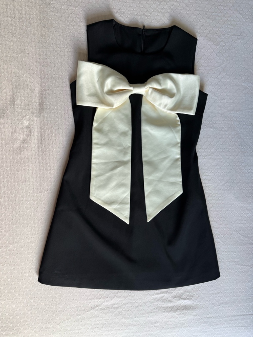 Black Mini Dress with Ivory Bow Accent